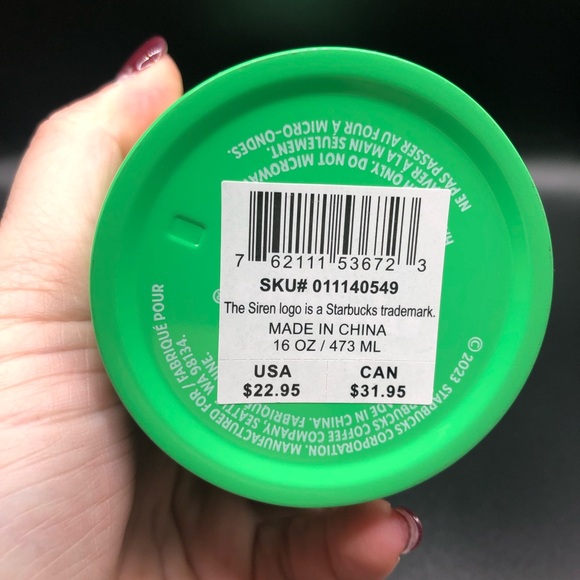 NWT Starbucks Spring 2023 Green Stainless Steel Insulated 16oz Tumbler Pink Lid - Picture 4 of 6